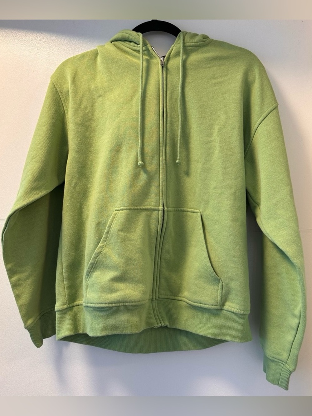 🩵 H&M Lime Green Zip-Up Hoodie | Fleece Lined Oversized Cozy Essential | XS